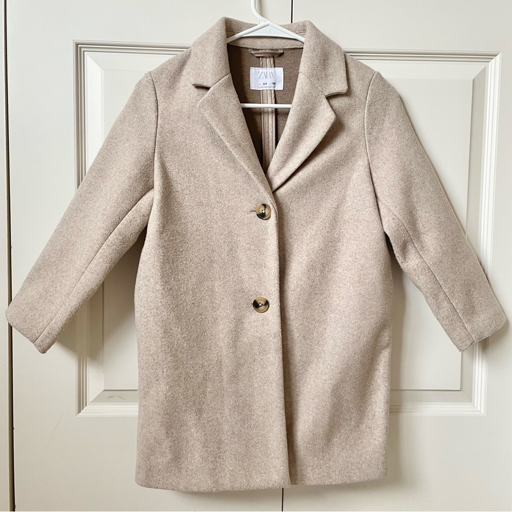 Zara girls wool-like peacoat coat in light beige tan size 8-9